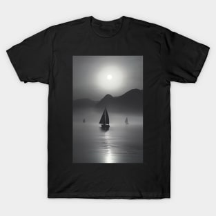 sailboats fading into fog T-Shirt